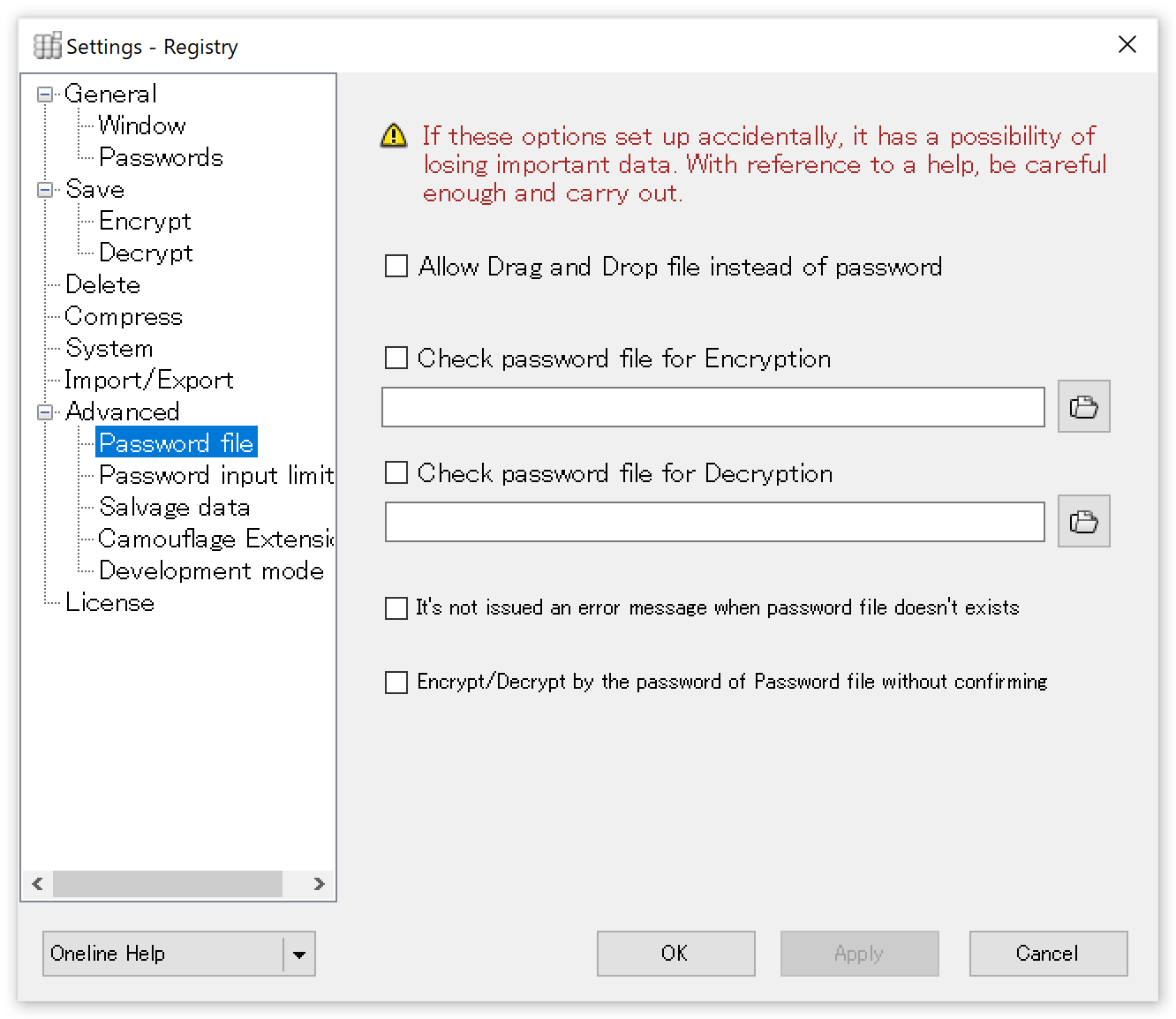 Password file option panel